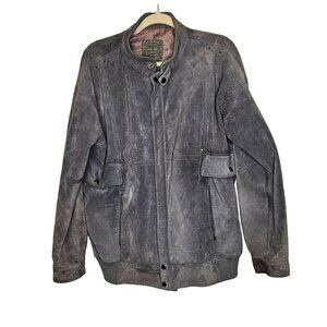 Vintage Echtes Leder Gray Pork Suede Leather Bomber Jacket Inner Pocket Zipper L